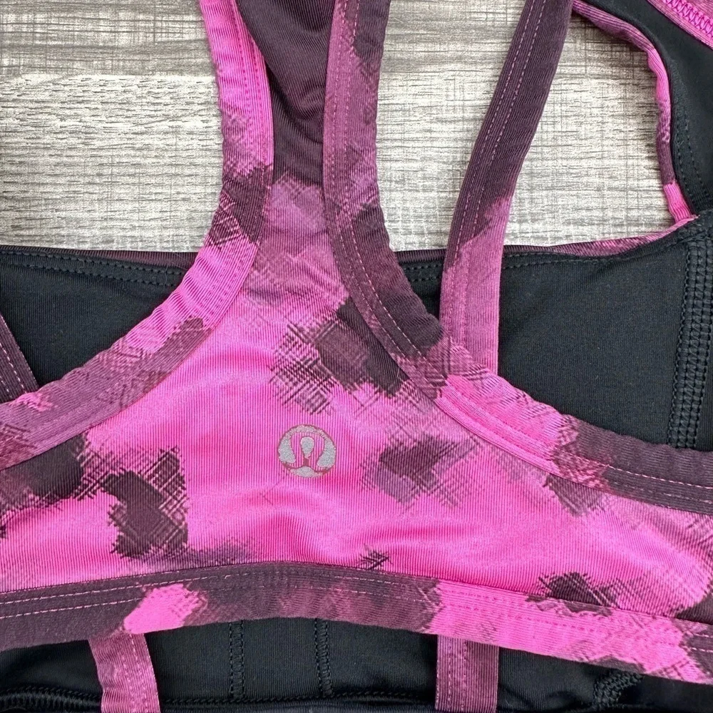 Lululemon 6 pink/black tie dye racerback Removable pad activewear sport bra